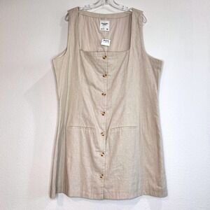 ABERCROMBIE & FITCH NEW! Linen Blend Sleeveless Dress XXL TALL Tan Button Front